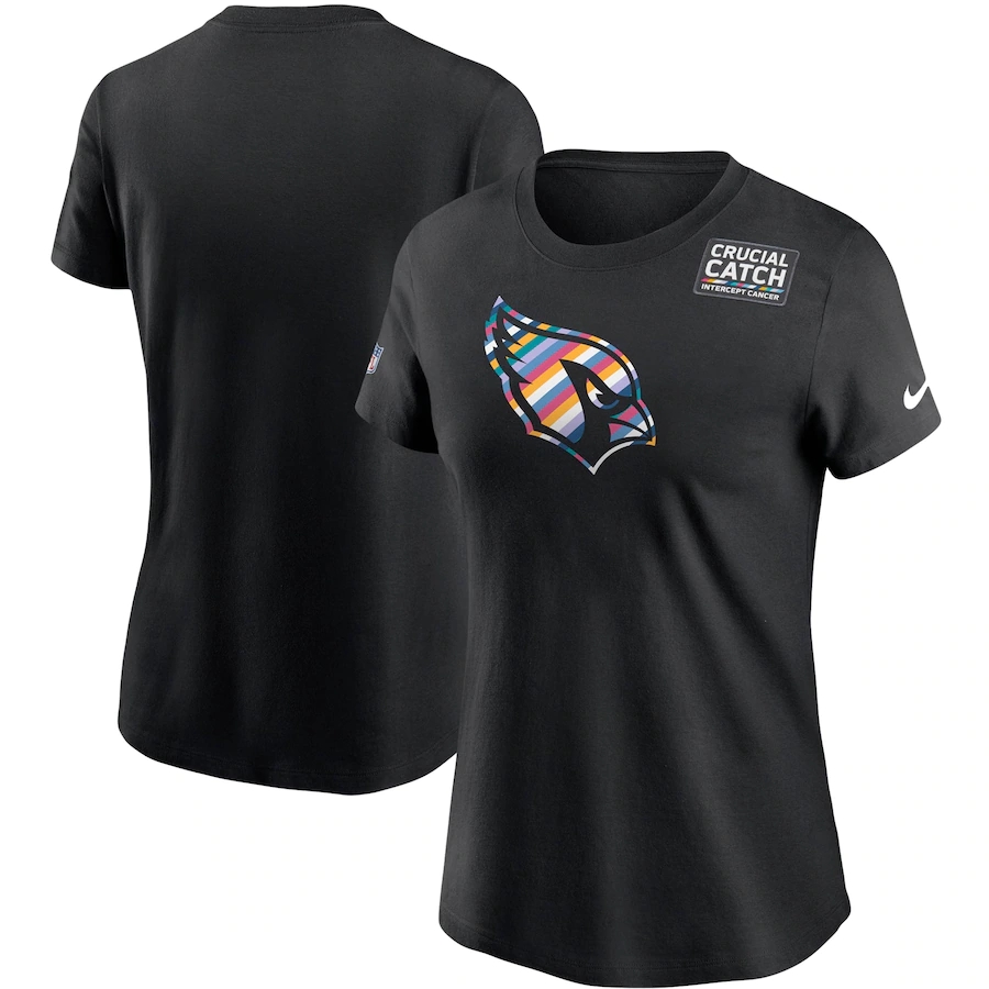 Women's Arizona Cardinals 2020 Black Sideline Crucial Catch Performance T-Shirt (Run Small)